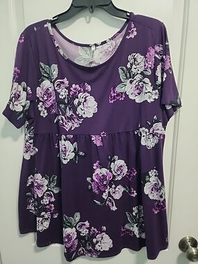 Floral Purple Short Sleeve Peplum Tunic